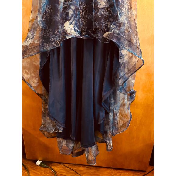 Women's Navy V-Neck Bell Sleeve Floral Print High-Low Hemline Maxi Dress Size L - Picture 3 of 10